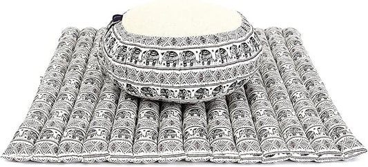 Leewadee Meditation Cushion Set – 1 Round Zafu Meditation Pillow and 1 Square Roll-Up Zabuton Meditation Mat, Pillows Bundle Filled with Kapok