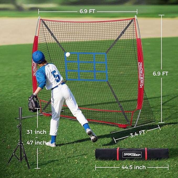 7x7 FT Baseball Net for Batting Pitching Hitting, with Strike Zone, Softball Net for Batting and Pitching, Baseball Practice Training Equipment for Kids Adult Youth