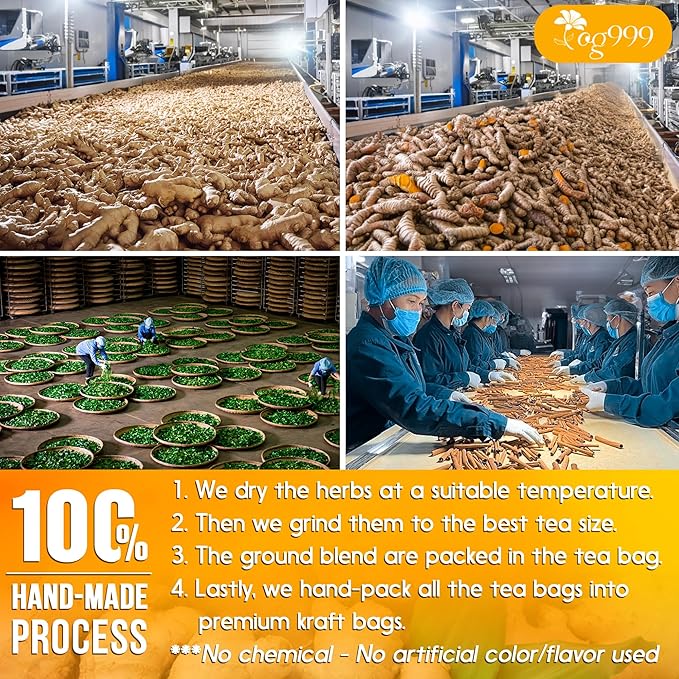 60 Tea Bags - Anti-Inflammaheb Loose Leaf Tea, 100% Natural from Ginger, Turmeric, Peppermint, Black Pepper, Cinnamon. Made with Natural Material Tea Bags. No Sugar, No Caffeine, No Gluten, Vegan. (60 Tea Bags)