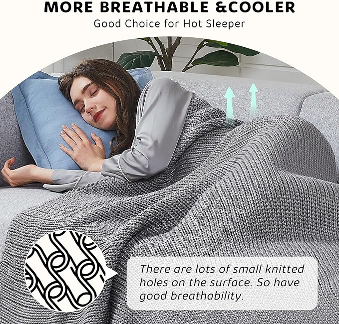 L'AGRATY Knitted Weighted Blanket - 50"x60" 7lbs Cooling Chunky Knit Heavy Blanket for Adults Braided Crochet Throw Thick Cable Yarn Knit Decorative No Beads Evenly Weighted Machine Washable