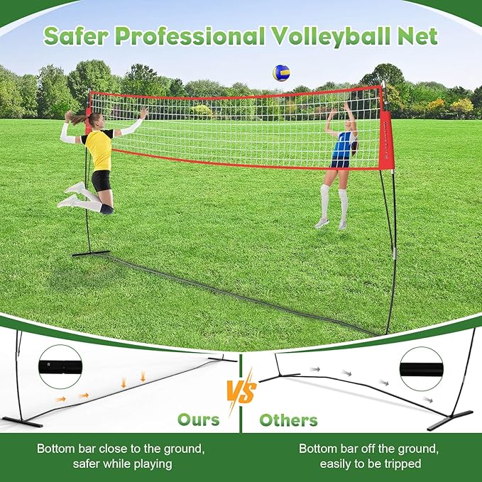 20FT/12FT Freestanding Volleyball Training Net, 5 Height Adjustable Portable Volleyball Net System, Quick Setup Practice Set for Indoor or Outdoor Use