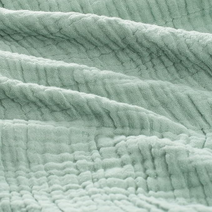 Carriediosa 100% Cotton Muslin Throw Blanket 90" X 90" Queen Size，4-Layers Summer Gauze Throws for Bed Couch，Soft Lightweight Breathable Linen Blankets Bedspread for Adults All Season，Sage Green
