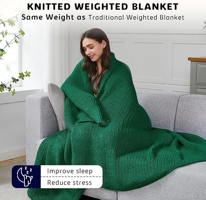 L'AGRATY Knitted Weighted Blanket - 60"x80" 20lbs Cooling Chunky Knit Heavy Blanket for Adults Braided Crochet Throw Thick Cable Yarn Knit Decorative No Beads Evenly Weighted Machine Washable