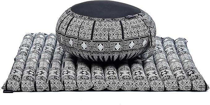 Leewadee Meditation Cushion Set – 1 Round Zafu Meditation Pillow and 1 Square Roll-Up Zabuton Meditation Mat, Pillows Bundle Filled with Kapok