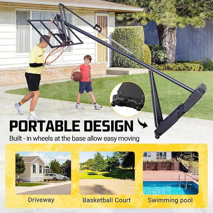 Aimking Basketball Hoop Outdoor 3.3-10FT 5s-Rapid-Adjustable, 40/44 inch Shatterproof Backboard & Enlarged Base, Portable Basketball Hoop & Goal for Kids/Adults/Families in Poolside/Backyard/Indoor