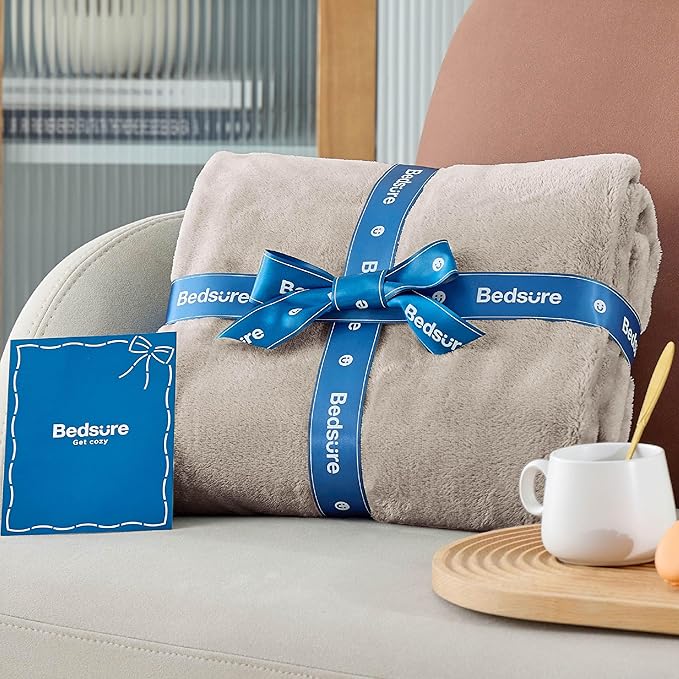 Bedsure Fleece Bed Blankets Queen Size Oxford Tan - Soft Lightweight Plush Fuzzy Cozy Luxury Blanket Microfiber, 90x90 inches