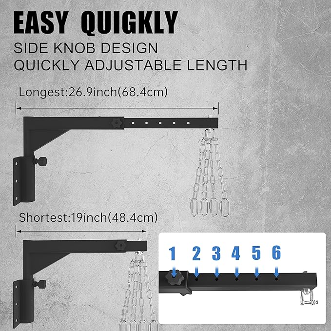 Adjustable Heavy Duty Bag Hanger,Wall Mount Punching Bag Hanger,Thickened Steel Plate and Stainless Steel kit for Home Gym Indoor Outdoor (Supports up to 900Ib)