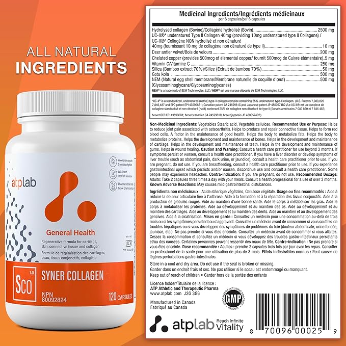 ATP LAB | Syner Collagen 120 caps | Formerly Collagenik. Collagen Regeneration Formula 79% More Effective Than glucosamine