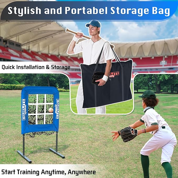9 Hole Pitching Net with Strike Zone, Baseball Pitching Target, Softball Pitching Net, Portable Pitcher Training Equipment Height Adjustable