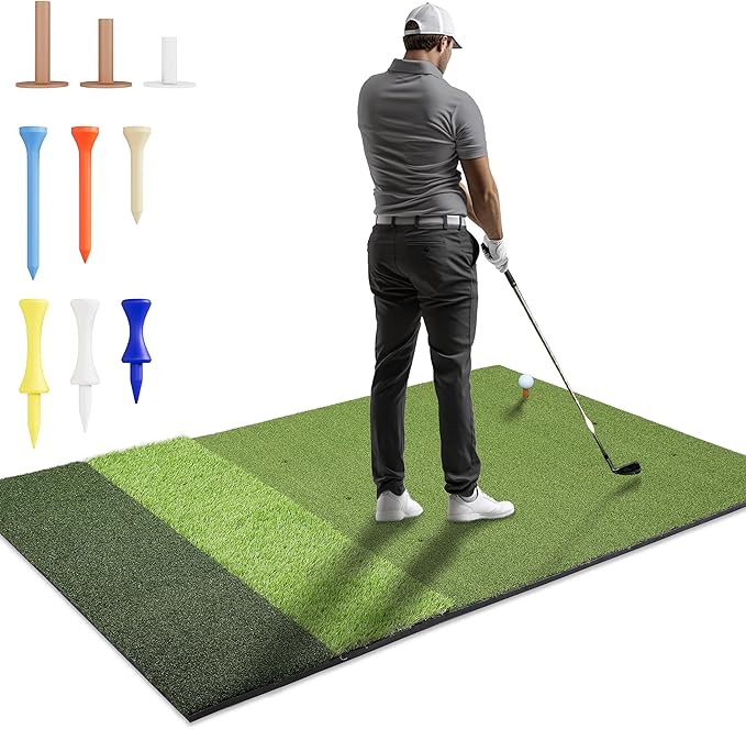 6x4ft Extra Large & 5x4ft Extra Thick Premium Golf Mat | Golf Mats Practice Indoor, Outdoor, or with Simulator/Net | Durable Golf Hitting Mat with Tees