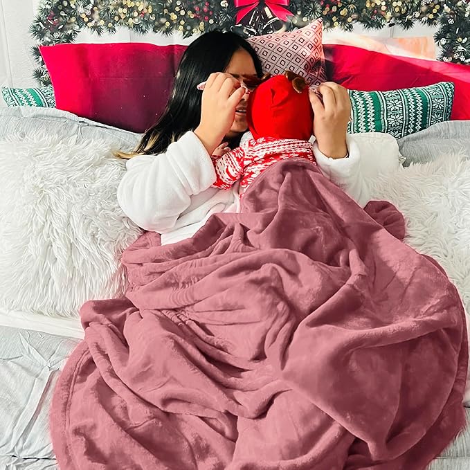Bedsure Fleece Bed Blankets Queen Size Rose Pink - Soft Lightweight Plush Fuzzy Cozy Luxury Blanket Microfiber, 90x90 inches