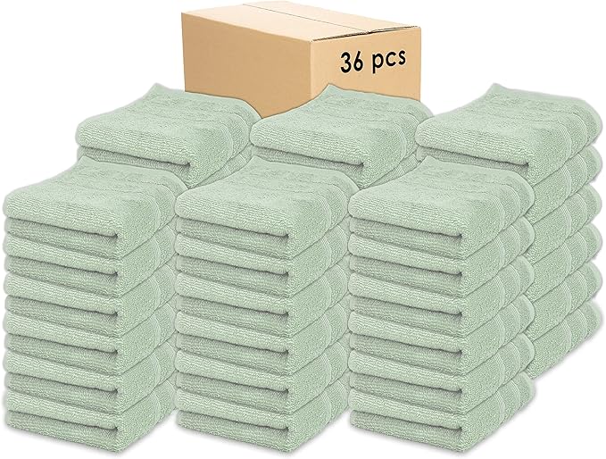 Kaufman - Premium Hand Towels Set for Bathroom, Spa, Gym, and Face Towel 100% Cotton Ring Spun, Ultra Soft Feel and Highly Absorbent Towels (SAGE Green, 36-PK)