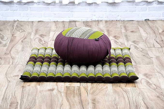 Leewadee Meditation Cushion Set – 1 Round Zafu Meditation Pillow and 1 Square Roll-Up Zabuton Meditation Mat, Pillows Bundle Filled with Kapok