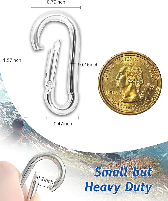Small Carabiner Clip, 30pcs 1.57inch Mini Carabiners Clips, M4 Stainless Steel Spring Snap Hook Heavy Duty, Locking Carribenares for Climbing Hiking Camping Fishing
