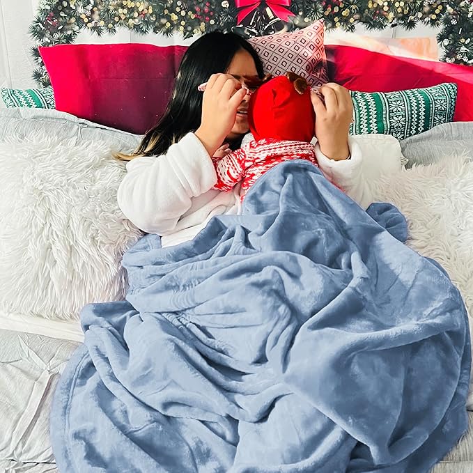 Bedsure Fleece Blankets Twin Size Light Blue - 300GSM Lightweight Plush Fuzzy Cozy Soft Blanket for Bed, Sofa, Couch, Travel, Camping, 60x80 inches