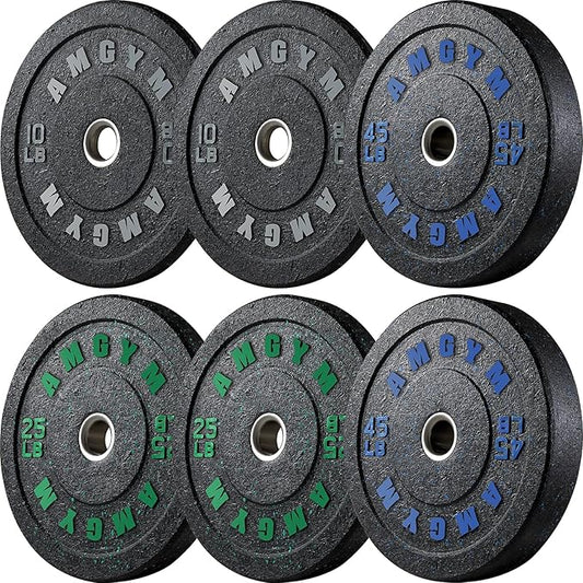 2 Inch Bumper Plates，10-500lbs，Barbell Rubber Olympic Weight Plates Set for Home Gym, Strength Training & Weight Lifting, Multiple Options Colors