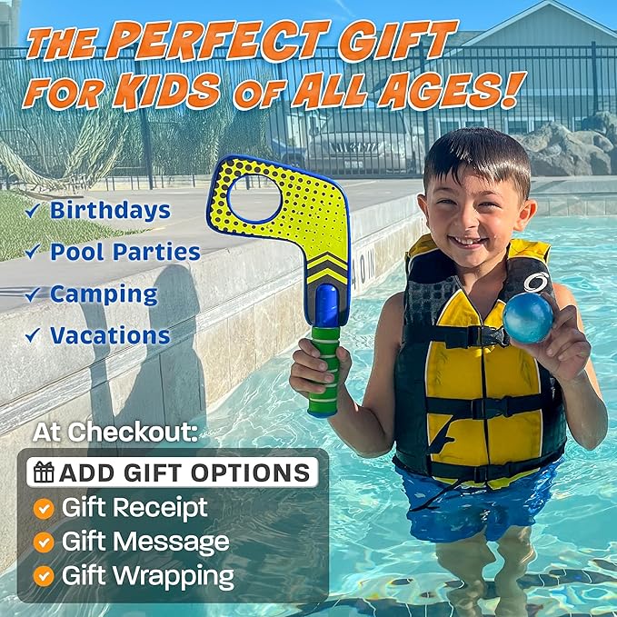 Fun Mini Hockey Sticks Game - Play at the Pool & Beach or in Home - For Kids & Adults All Ages - Use The Floating Soft Paddles to Shoot the Water Skipping Balls - Comes With 2 Sticks & 2 Balls