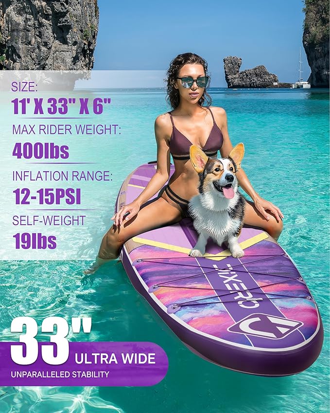 Inflatable Stand Up Paddle Board with SUP Accessories, Anti-Slip EVA Deck, 11'*33" Inflatable Paddle Boards for Adults & Youth of All Skill Levels