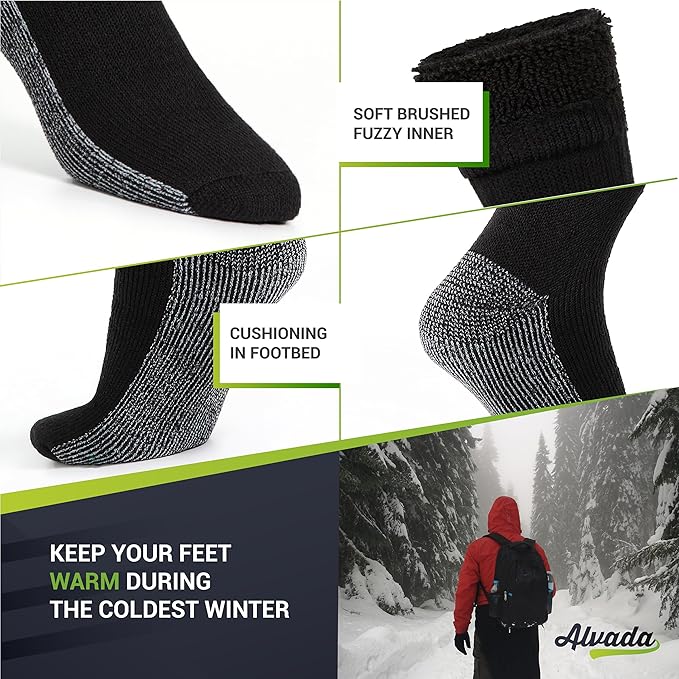 Alvada Merino Wool Hiking Socks Thermal Warm Crew Winter Boot Sock For Men & Women 3 Pairs