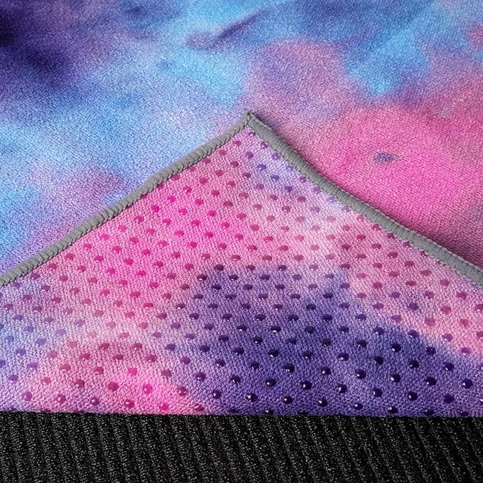 Eunzel 2 Pack Yoga Hand Towel，Microfiber Towel with Grip Dots Sweat Absorbent Non-Slip for Hot Yoga, Pilates and Workout 24" x16"，Purple & Blue/Green & Purple (2 Pack)