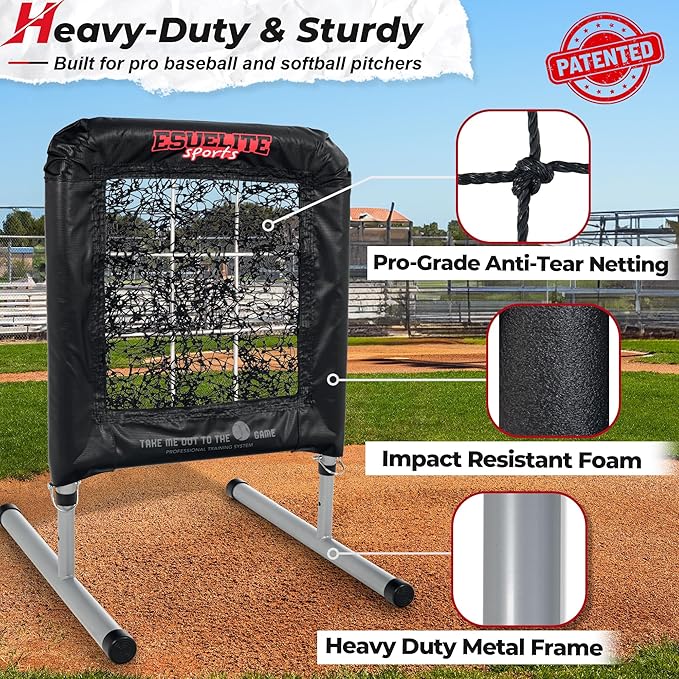 Heavy-Duty 9 Hole Pro Style Baseball & Softball Pitching Net with Strike Zone Target - Adjustable Portable Design for Training, Includes 4 Stakes & 2 Sandbags