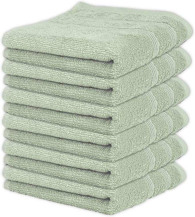 Kaufman - Premium Hand Towels Set for Bathroom, Spa, Gym, and Face Towel 100% Cotton Ring Spun, Ultra Soft Feel and Highly Absorbent Towels (SAGE Green, 6-PK)