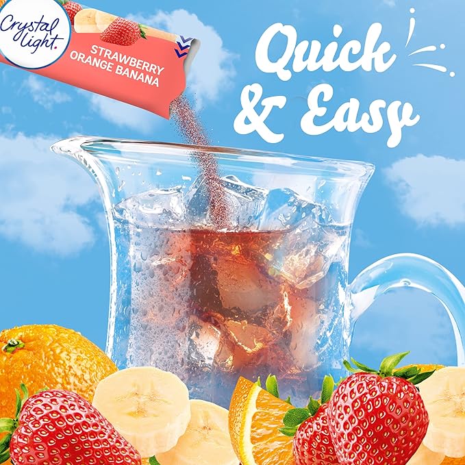 Crystal Light Strawberry Orange Banana Artificially Flavored Powdered Drink Mix, 72 ct Pack, 12 Canisters of 6 Pitcher Packets