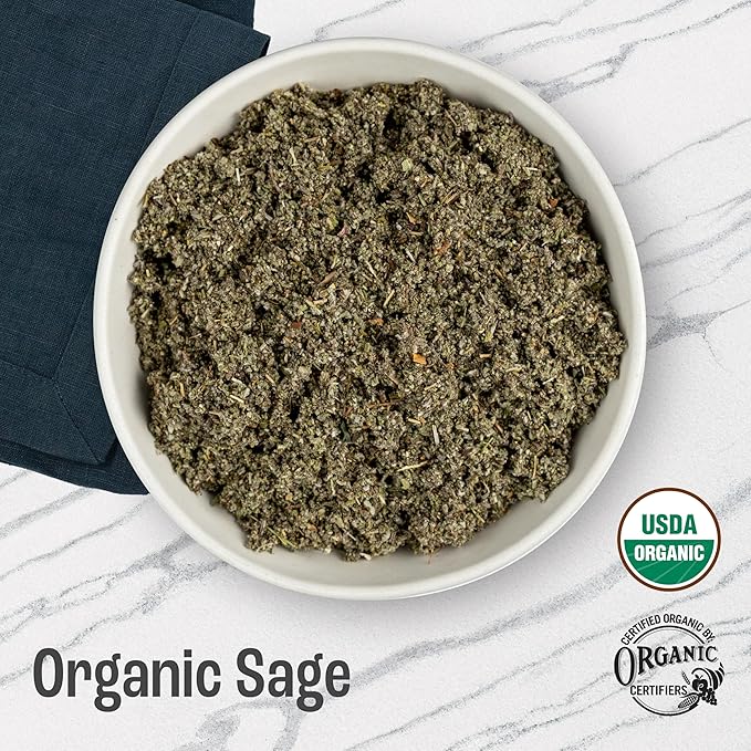J Mac Botanicals, Organic Rubbed Sage (4 oz), Certified USDA Organic, Dried Rubbed Sage Leaf. Culinary Grade-excellent for sausage making, fresh Albanian harvest