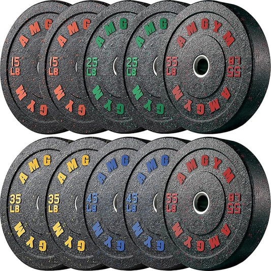 2 Inch Bumper Plates，10-500lbs，Barbell Rubber Olympic Weight Plates Set for Home Gym, Strength Training & Weight Lifting, Multiple Options Colors