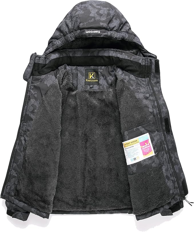 Keevoom Boys Winter Coat Ski Jacket Windproof Kids Snowboard Warm Fleece Snow Coat Waterproof Outdoor Hooded Ski Coats