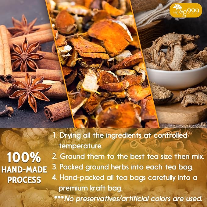 60 Bags Premium Turmeric Ginger Cinnamon Tea, Improve Digestion, Support Brain, Weight, Skin and Sleep, Eco-Conscious Tea Bags and Premium Natural Ingredients. Turmeric Ginger Herbal Tea. No Sugar, No Caffeine, No Gluten, Vegan.
