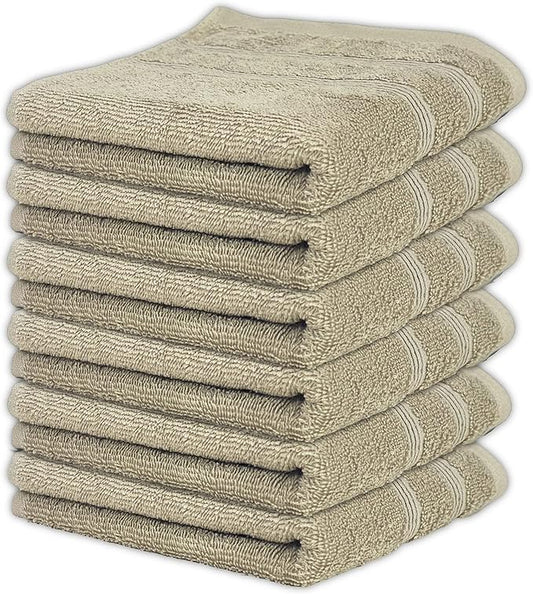 Kaufman - Premium Hand Towels Set for Bathroom, Spa, Gym, and Face Towel 100% Cotton Ring Spun, Ultra Soft Feel and Highly Absorbent Towels (Linen, 6-PK)