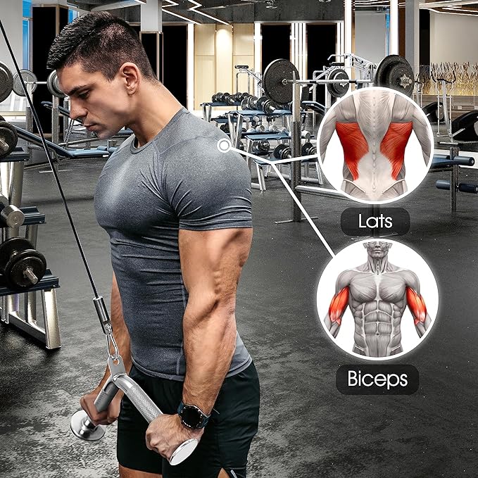 Yes4All Tricep Press Down Cable Machine Attachment Set, LAT Pulldown Attachment, Cable Machine Accessories for Home Gym