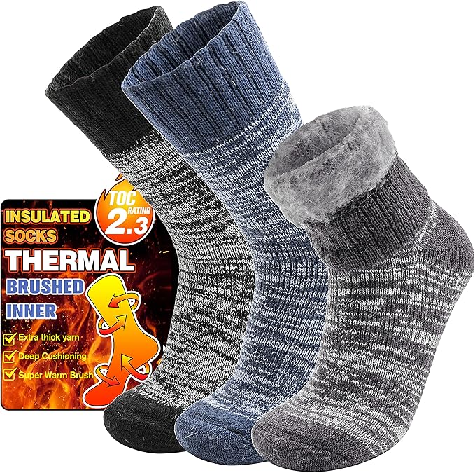 3 Pairs Warm Thermal Socks for Women & Men Winter Ski Thick Boot Insulated Socks for Cold Weather