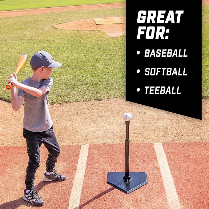 GoSports Baseball & Softball Batting Tees - Choose Jr. or Standard - Adjustable Rubber Hitting Tee
