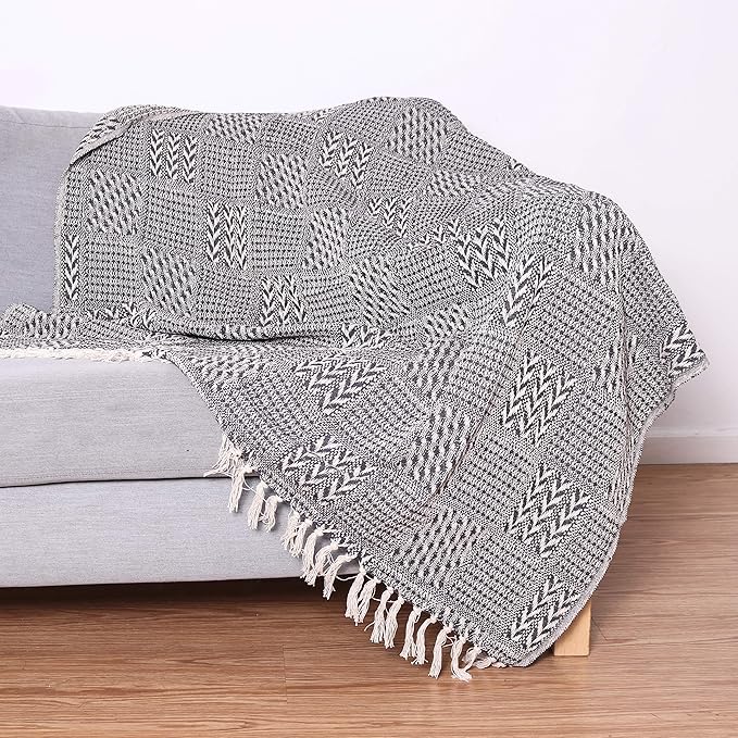 Arkwright Common Ground Bulk Blankets - Pack of 12 - Reversible 100% Cotton All Season Lightweight Couch Bed Throws for Wedding Guests, Travel, and Outdoor Events, 50 x 70 in, Block